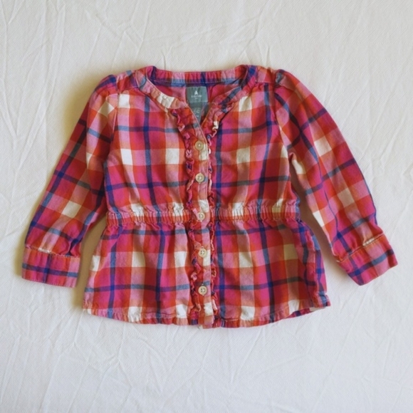babyGap plaid button front long sleeve blouse with ruffle 18 months baby girl - Picture 1 of 6